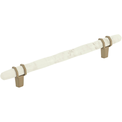 Carrione 6-5/16 Inch Center to Center Contemporary Pull, Marble White/Golden Champagne
