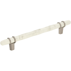 Carrione 6-5/16 Inch Center to Center Contemporary Pull, Marble White/Satin Nickel