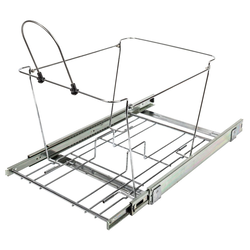 50 Quart Wire Bottom Mount Double Pullout Waste Container System (Trash Can Sold Separately), Polished Chrome, Min. Cabinet Opening: 15 Inch Width