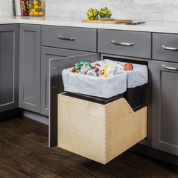 Preassembled 35 Quart Wood Bottom Mount Double Pullout Waste Container, Black, Min. Cabinet Opening: 15 Inch Width