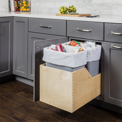 Preassembled 35 Quart Wood Bottom Mount Dovetail Double Pullout Waste Container, Grey, Min. Cabinet Opening: 15 Inch Width