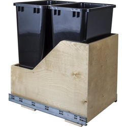 Preassembled 50 Quart Wood Bottom Mount Double Pullout Waste Container, Black, Min. Cabinet Opening: 15 Inch Width