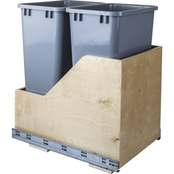 Preassembled 50 Quart Wood Bottom Mount Double Pullout Waste Container, Grey, Min. Cabinet Opening: 15 Inch Width