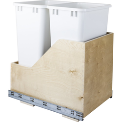 Preassembled 50 Quart Wood Bottom Mount Double Pullout Waste Container, White, Min. Cabinet Opening: 15 Inch Width