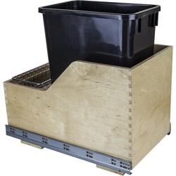 Preassembled 35 Quart Wood Bottom Mount Single Pullout Waste Container, Black, Min. Cabinet Opening: 12 Inch Width