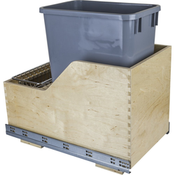 Preassembled 35 Quart Wood Bottom Mount Single Pullout Waste Container, Grey, Min. Cabinet Opening: 12 Inch Width