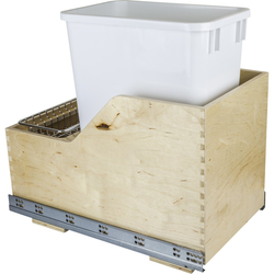 Preassembled 35 Quart Wood Bottom Mount Single Pullout Waste Container, White, Min. Cabinet Opening: 12 Inch Width