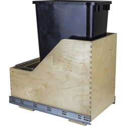 Preassembled 50 Quart Wood Bottom Mount Single Pullout Waste Container, Black, Min. Cabinet Opening: 12 Inch Width