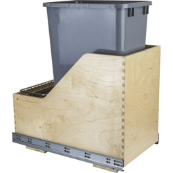 Preassembled 50 Quart Wood Bottom Mount Single Pullout Waste Container, Grey, Min. Cabinet Opening: 12 Inch Width