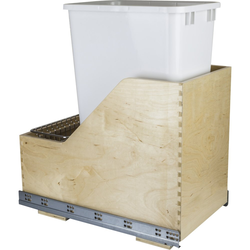 Preassembled 50 Quart Wood Bottom Mount Single Pullout Waste Container, White, Min. Cabinet Opening: 12 Inch Width