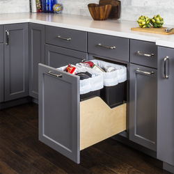 35 Quart Double Wood Bottom Mount Soft-Close Pullout Waste Container with Door Mounting Brackets, Black, Min. Cabinet Opening: 15 Inch Width