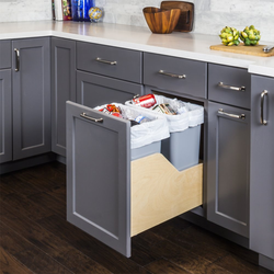 35 Quart Double Wood Bottom Mount Soft-Close Pullout Waste Container with Door Mounting Brackets, Grey, Min. Cabinet Opening: 15 Inch Width