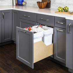 35 Quart Double Wood Bottom Mount Soft-ClosePullout Waste Container with Door Mounting Brackets, White, Min. Cabinet Opening: 15 Inch Width