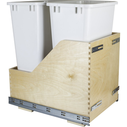 50 Quart Double Wood Bottom Mount Pullout Waste Container with Door Mounting Brackets, White, Min. Cabinet Opening: 15 Inch Width