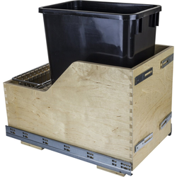 35 Quart Single Wood Bottom Mount Pullout Waste Container with Door Mounting Brackets, Black, Min. Cabinet Opening: 12 Inch Width