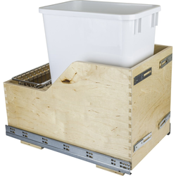 35 Quart Single Wood Bottom Mount Pullout Waste Container with Door Mounting Brackets, White, Min. Cabinet Opening: 12 Inch Width