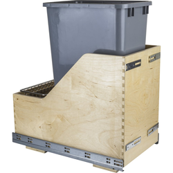 50 Quart Single Wood Bottom Mount Pullout Waste Container with Door Mounting Brackets, Grey, Min. Cabinet Opening: 12 Inch Width