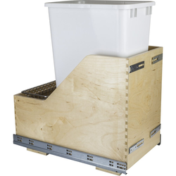 50 Quart Single Wood Bottom Mount Pullout Waste Container with Door Mounting Brackets, White, Min. Cabinet Opening: 12 Inch Width