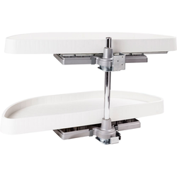 32 Inch Diameter Half-Moon Lazy Susan Set with White Plastic Trays, Min. Cabinet Opening: 12 Inch Width