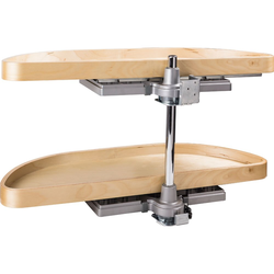 32 Inch Diameter Half-Moon Lazy Susan Set with Wood Trays, Min. Cabinet Opening: 12 Inch Width