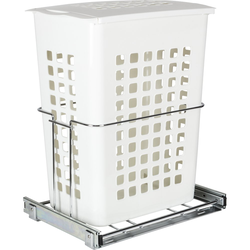 19-3/16 Inch Width Pullout Hamper and Lid with Chrome Frame, White Hamper, Min. Cabinet Opening: 24 Inch Width