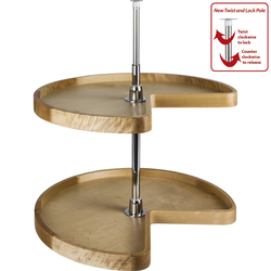 32 Inch Diameter Kidney Wood Lazy Susan Set with Twist and Lock Pole