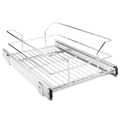 Single Tier Wire Basket Pull-Out Organizer for 12 Inch Min. Cabinet Opening Width, Full Extension, Bottom/Deck Mounted Slides Included, 11-3/8” W x 19-11/16” D x 6-3/16” H, Chrome 