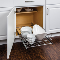Single Tier Wire Basket Pull-Out Organizer for 18 Inch Min. Cabinet Opening Width, Full Extension, Bottom/Deck Mounted Slides Included, 17-3/8” W x 19-11/16” D x 6-3/16” H, Chrome 