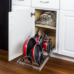 11-3/8 Inch Cookware Pots Organizer for 15, 18 Inch Base Cabinet, Chrome, Min. Cabinet Opening: 12 Inch Width