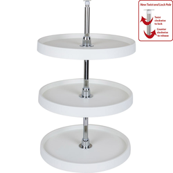 18 Inch Diameter 3 Shelf Round Plastic Lazy Susan Set with Chrome Hubs, White
