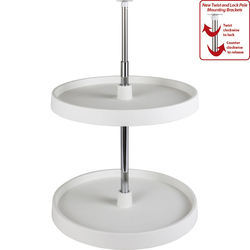 18 Inch Diameter Round Plastic Lazy Susan Set with Twist and Lock Pole, White