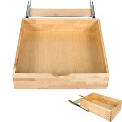  Complete Bottom-Mounted Roll-Out Shelf Kit, 25-1/16" Wide for 27" Minimum Opening Width, Includes Dovetail Drawer, Undermount Slide, and Bottom-Mount Bracket, Natural Wood 