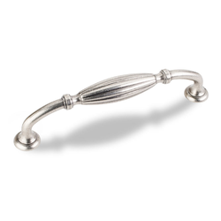Glenmore 5-1/16 Inch Center to Center Bright Nickel Machined with Dull Lacquer Cabinet Pull
