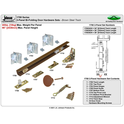 5% OFF 1700 Series Bi-Fold Door Hardware Set for 2 Doors, 36 Inch Length Track, Panel Thickness 3/4 to 1-3/4 Inch, 96 Inch Maximum Height