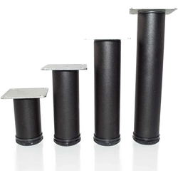  PMI Como 4 Inch (101.6mm) Height, 2" (50mm) Diameter Furniture Leg with Mounting Plate, 1-1/8" Adjustable Height, Black Matte