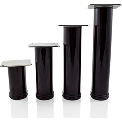  PMI Como 6 Inch (152.4mm) Height, 2" (50mm) Diameter Furniture Leg with Mounting Plate, 1-1/8" Adjustable Height, Black Glossy