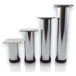 PMI Como 8 Inch (203.2mm) Height, 2" (50mm) Diameter Furniture Leg with Mounting Plate, 1-1/8" Adjustable Height, Polished Chrome