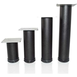  PMI Como 10 Inch (254mm) Height, 2" (50mm) Diameter Furniture Leg with Mounting Plate, 1-1/8" Adjustable Height, Black Matte