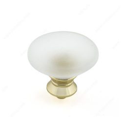 Classic Glass 1-3/16 Inch Diameter Brass,Frosted Clear Cabinet Knob