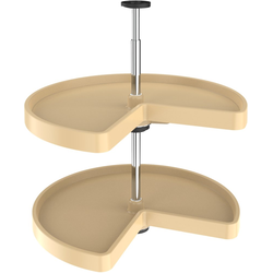 24 Inch Diameter Kidney Shape Value Line Independetly Rotating 2 Shelf Polymer Lazy Susan, Almond