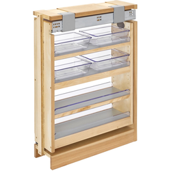 18% OFF 6 Inch Width Wood Base Cabinet Vanity Filler Pull-Out Organizer with Clear Polycarbonate Bins and Soft-Close Slides for 30 Inch Height, Natural, Min. Cabinet Opening: 6-1/8" W x 19-1/4" D x 26-1/8" H