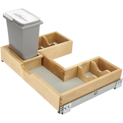  U-Shape Bottom-Mounted Vanity Base Organizer including 8 Quart Trash Bin for 24-3/4" Width x 18-3/4” Depth x 14-1/2” Height, Minimum Cabinet Opening, Soft-Close Blumotion Slide, Natural