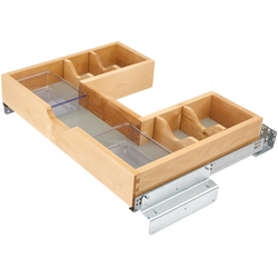  U-Shape Bottom/Side-Mounted Vanity Base Organizer including 2 Acrylic Bins for 24-3/4" Width x 18-3/4” Depth x 14-1/2” Height, Minimum Cabinet Opening, Soft-Close Blumotion Slide, Natural