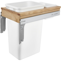22% OFF 50 Quart Wood Top Mount Single Trash Pull-Out Waste Container with Rear Storage Basket for Frameless Cabinet, Cabinet Opening Width: 13-1/2", Natural