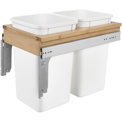 27 Quart Wood Top Mount Undermount Double Trash Pull-Out Waste Container for Frameless Cabinet, Cabinet Opening Width: 13-1/2", Natural