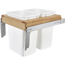 35 Quart Wood Top Mount Undermount Double Trash Pull-Out Waste Container for Frameless Cabinet, Cabinet Opening Width: 19-1/2", Natural