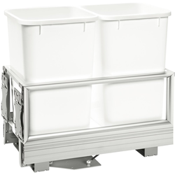 27 Quart Bottom Mount Double Trash Pull-Out Waste Container with Rev-A-Motion Slides, Min. Cabinet Opening: 11-1/2'' Wide, White