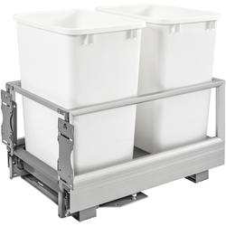 35 Quart Bottom Mount Double Trash Pull-Out Waste Container with Rev-A-Motion Slides, Min. Cabinet Opening: 14-1/2" Wide, White