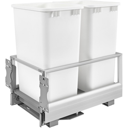 50 Quart Bottom Mount Double Trash Pull-Out Waste Container with Rev-A-Motion Slides, Min. Cabinet Opening: 15-3/4" Wide, White