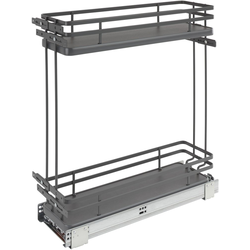 7-1/4 Inch Width Fog Series 2-Tier Flat Wire Kitchen Base Organizer, for 9 Inch Width Base Cabinet with BLUMOTION Soft-Close Slides, Gray, Min. Cabinet Opening: 7-1/2" W x 21-3/4" D x 25" H